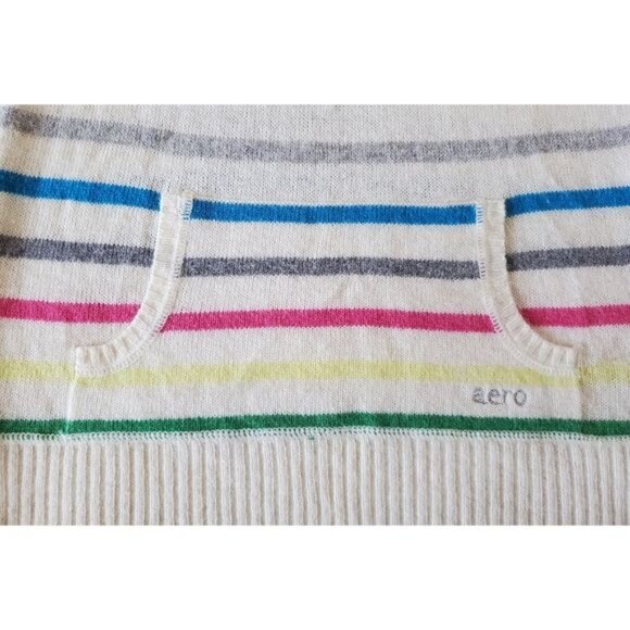 VTG Aeropostale Medium Y2K Sweater Angora rabbit hair bl colorful Rainbow - Picture 11 of 11